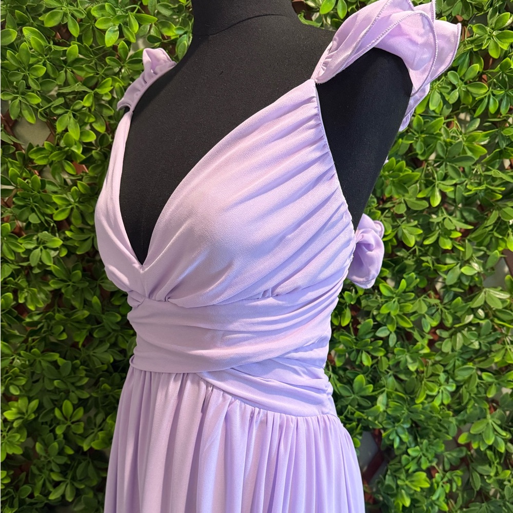 NWT- Soiree Celebration Purple Ruffled Lace-Up Dress - Picture 8 of 16